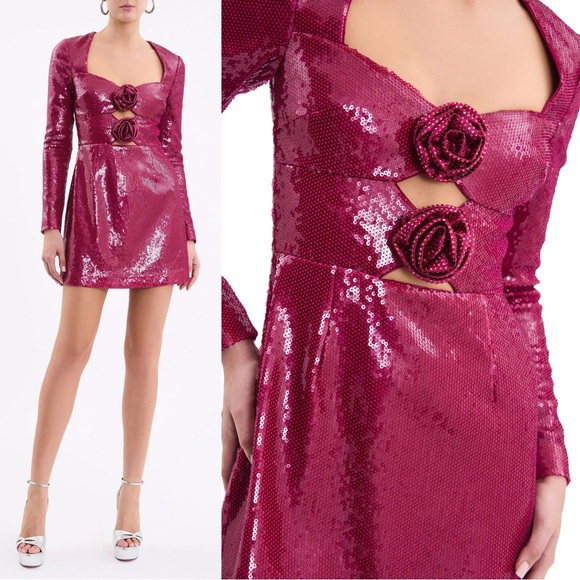 Rebecca Vallance Courtney Sequin Long Sleeve Mini Dress Pink Size US 12 - Picture 1 of 4